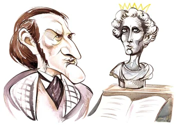 Richard Wagner - Karikatur des deutschen Komponisten mit einer Büste von König Ludwig II. von Bayern (1845-86)
